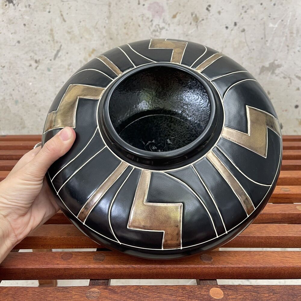 Large 11” VTG Harris Potteries Chicago "CAIRO" Art Deco Design MCM Squat Vase